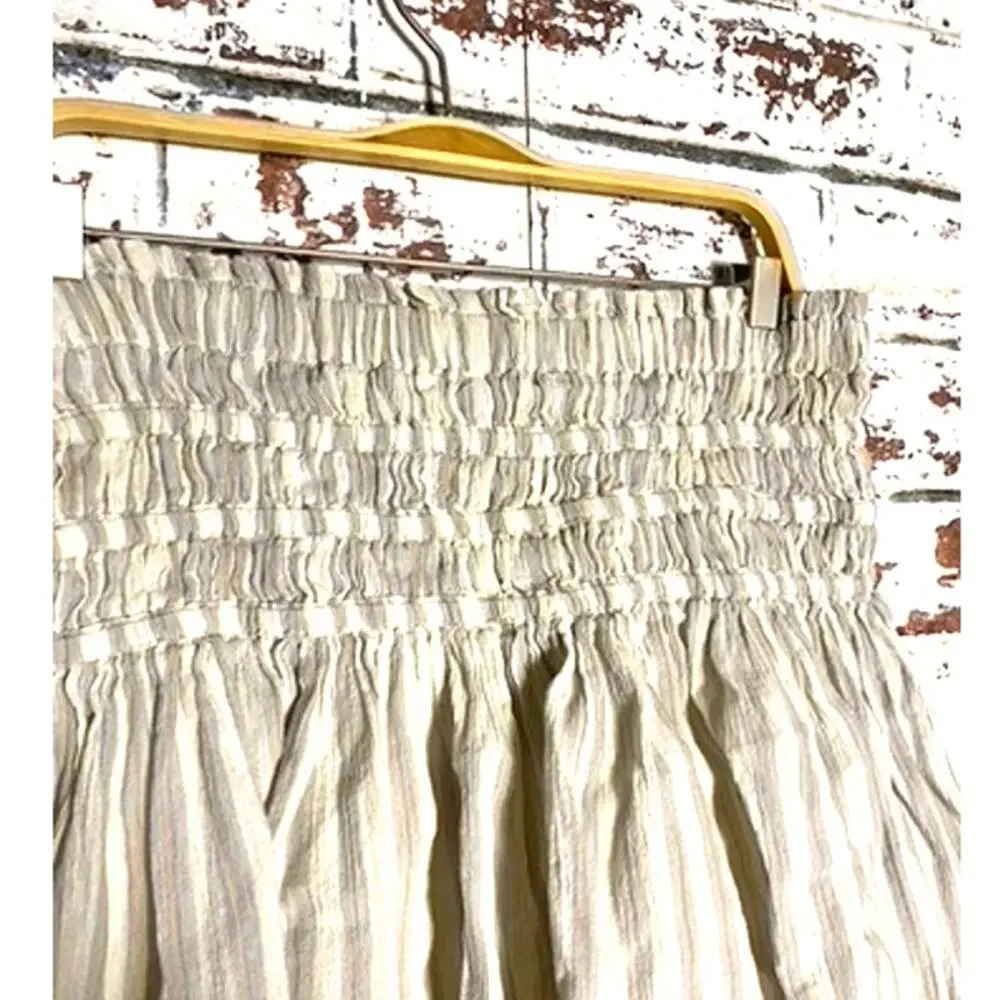 Madewell Smocked Linen Pull-On Mini Flared Flowing Skirt in Cool Fog Stripe
